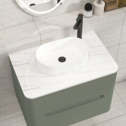 Royal Bathrooms Venice 700mm Sage Green Wall Mounted Bathroom Countertop Vanity Unit 2 Drawer With Lyon Basin - thumbnail 6