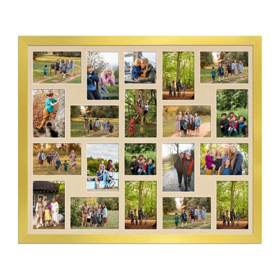 AK Frames 80X70Cm Gold Modern Multi Photo Frame With Ivory Mount - Holds 20 Apertures (18X) 6X4, (2X) 4X4 Photos - image 1