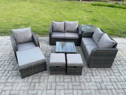 Fimous 8 Piece Garden Furniture Sets 8 Seater Outdoor Patio Furniture Set Weaving Wicker Rattan Chair And Table With 3 Footstools - thumbnail 1