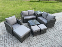 Fimous 8 Piece Garden Furniture Sets 8 Seater Outdoor Patio Furniture Set Weaving Wicker Rattan Chair And Table With 3 Footstools - thumbnail 2