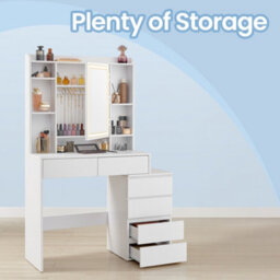 Ledrem Makeup Desk With Lighed Mirror, Dressing Table With Adjustable Shelves, 40 X 98.3 X 145 Cm, White - thumbnail 6
