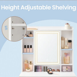 Ledrem Makeup Desk With Lighed Mirror, Dressing Table With Adjustable Shelves, 40 X 98.3 X 145 Cm, White - thumbnail 7