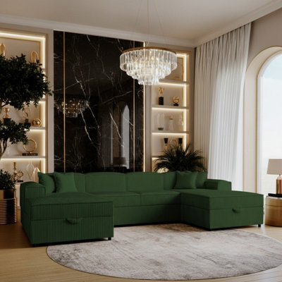 Santos U Universal Corner Sofa Bed For Living Room Chipboard Frame Polyurethane Foam Wave Springs 320X166X79Cm Green - image 1