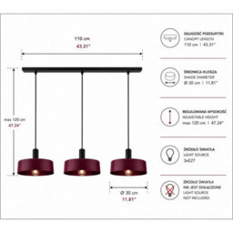 Luminosa Lighting Luminosa Wine Bar Pendant Ceiling Light Black, Burgundy 3X E27 - thumbnail 4