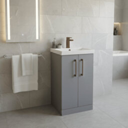 Balterley Bramshall Modern Bathroom 2 Soft Close Door & Mid-Edge Vanity Unit Basin, Satin Grey, 500mm - thumbnail 3