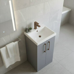Balterley Bramshall Modern Bathroom 2 Soft Close Door & Mid-Edge Vanity Unit Basin, Satin Grey, 500mm - thumbnail 4