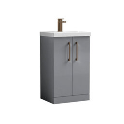 Balterley Bramshall Modern Bathroom 2 Soft Close Door & Mid-Edge Vanity Unit Basin, Satin Grey, 500mm - thumbnail 1