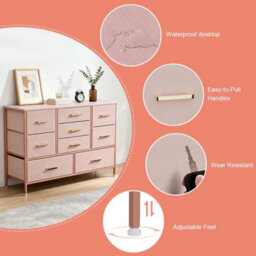 Pink 9 Drawer Chest Of Drawers Modern Chest Of Drawers Bedroom Furniture Storage Bedside Cabinet - thumbnail 4