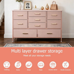 Pink 9 Drawer Chest Of Drawers Modern Chest Of Drawers Bedroom Furniture Storage Bedside Cabinet - thumbnail 3