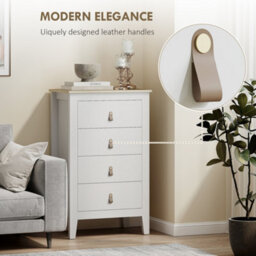 Homcom Bedroom Chest Of Drawers, Modern 4 Drawer Dresser, White - thumbnail 5