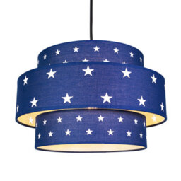 Happy Homewares Triple Tier Midnight Blue Cotton Fabric Childrens Pendant Shade With Stars Decor - thumbnail 2