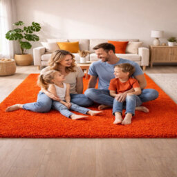 Uetian Orange Shaggy Rug Soft Thick Pile Modern Living Room Bedroom Carpet (120X170 Cm) 5 Cm Dense Pile - thumbnail 7