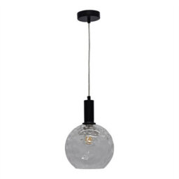 First Choice Lighting Set Of 2 Barnum - Clear Dimple Glass Globe Black Deco Pendant Fittings - thumbnail 2