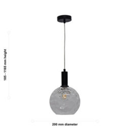 First Choice Lighting Set Of 2 Barnum - Clear Dimple Glass Globe Black Deco Pendant Fittings - thumbnail 6