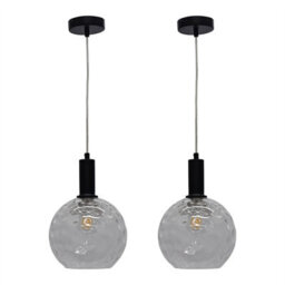 First Choice Lighting Set Of 2 Barnum - Clear Dimple Glass Globe Black Deco Pendant Fittings - thumbnail 1