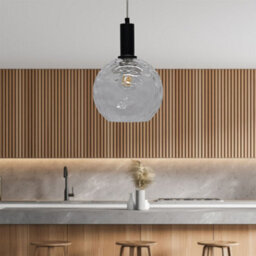 First Choice Lighting Set Of 2 Barnum - Clear Dimple Glass Globe Black Deco Pendant Fittings - thumbnail 4