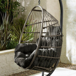 Furniturebox Uk Garden Egg Chair - Rattan Hanging Egg Chair With Cream Cushions - Outdoor Garden Patio Egg Chair - thumbnail 3