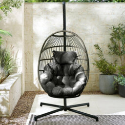 Furniturebox Uk Garden Egg Chair - Rattan Hanging Egg Chair With Cream Cushions - Outdoor Garden Patio Egg Chair - thumbnail 2