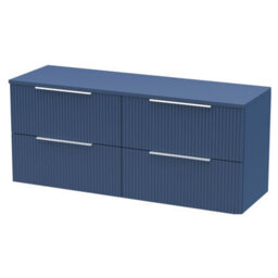 Balterley Tixall Fluted 4 Drawer Wall Hung Vanity Unit With Worktop, Satin Blue, 1200mm - thumbnail 1