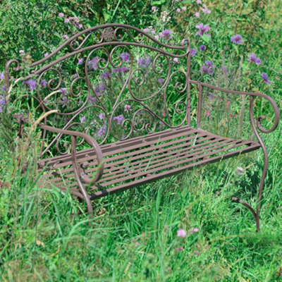 Dibor Vintage Brown Scrolled Iron Outdoor Garden Furniture Two Seater Garden Bench - image 1