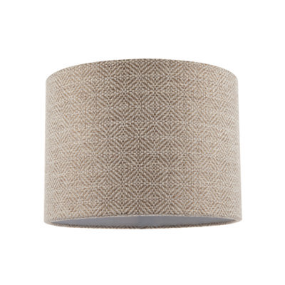Happy Homewares Unique Aztec Designed Drum Lamp Shade In Dark Taupe And White Linen - image 1