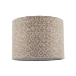 Happy Homewares Unique Aztec Designed Drum Lamp Shade In Dark Taupe And White Linen