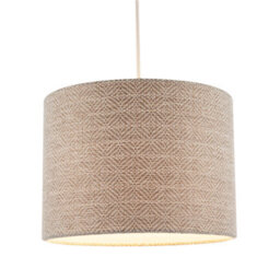 Happy Homewares Unique Aztec Designed Drum Lamp Shade In Dark Taupe And White Linen - thumbnail 2