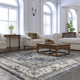 Charcoal Traditional Luxurious Traditional Easy To Clean Bordered Bedroom Dining Room Living Room Rug -240Cm X 330Cm