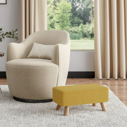 Living And Home Tofu Shaped Yellow Linen Upholstered Footstool Footrest With Solid Wooden Legs W 570 X D 280 X H 257 mm