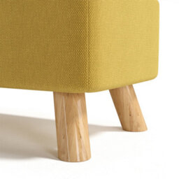 Living And Home Tofu Shaped Yellow Linen Upholstered Footstool Footrest With Solid Wooden Legs W 570 X D 280 X H 257 mm - thumbnail 5