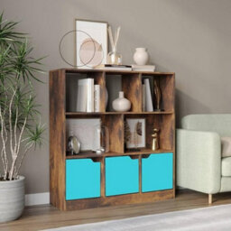 Urbn-Living Urbnliving Asymmetrical 8 Cube Rustic Brown Bookcase Freestanding Storage Unit With 3 Plain Doors - Blue - thumbnail 2