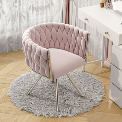 Btm Velvet Dining Chair Swivel Leisure Chair With Four Metal Legs Pink - image 1
