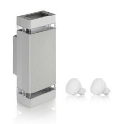 Auraglow  Large Outdoor Double Up & Down Wall Light - Chilton - Square - Silver - Warm White - thumbnail 2