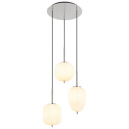 Luminosa Lighting Luminosa Blacky I Cluster Pendant Ceiling Light Nickel Matt Opal Glass Shade 3X E14 - thumbnail 1