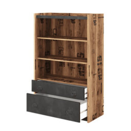 Arte Freestanding Fargo Bookcase With Drawers And Shelves In Raw Steel & Canyon Alpine Spruce (W900mm X H1400mm X D420mm) - thumbnail 2