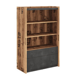 Arte Freestanding Fargo Bookcase With Drawers And Shelves In Raw Steel & Canyon Alpine Spruce (W900mm X H1400mm X D420mm) - thumbnail 1