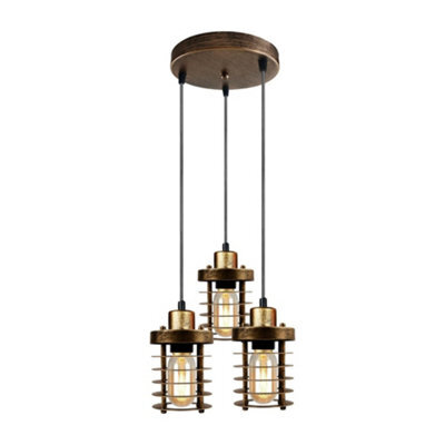 Ledsone Modern 3 Head Pendant Light With Brushed Copper Metal Cage E27 Socket Adjustable Ceiling Fixture For Living Room - image 1