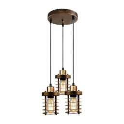 Ledsone Modern 3 Head Pendant Light With Brushed Copper Metal Cage E27 Socket Adjustable Ceiling Fixture For Living Room - thumbnail 1