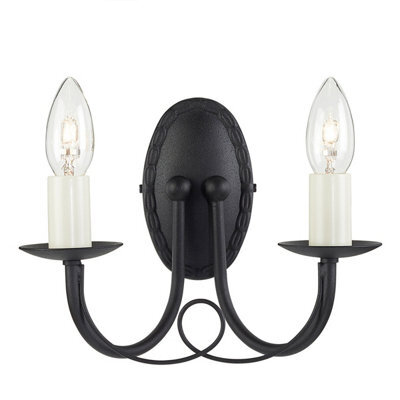 Luminosa Lighting Elstead Minster 2 Light Indoor Candle Wall Light Black, E14 - image 1