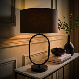 Valuelights Antonia Charcoal Fabric Drum Lamp Shade Matte Black Oval Table Lamp - thumbnail 3