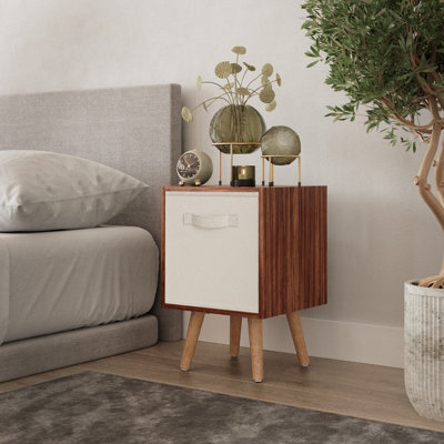 Urbn-Living Urbnliving 51Cm Height Teak Wooden Cube Storage Bookcase Cream Inserts Scandinavian Beech Legs - image 1