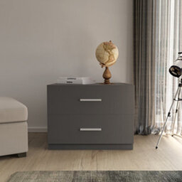 Urbn-Living Urbnliving 52Cm Height Grey 2 Drawer Wooden Chest Cabinet Modern Storage Cupboard Wide - thumbnail 2