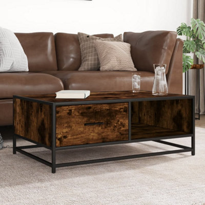 Berkfield Coffee Table Smoked Oak 90X57X35 Cm Engineered Wood And Metal - image 1