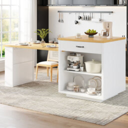 Matteo Extendable Kitchen Island With Led Lighting & Fluted Glass Doors - thumbnail 2