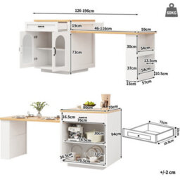Matteo Extendable Kitchen Island With Led Lighting & Fluted Glass Doors - thumbnail 8