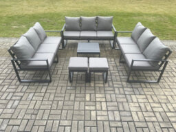 Fimous Aluminium 11 Seater Outdoor Garden Furniture Set Patio Lounge Sofa With Coffee Table 2 Small Footstools - thumbnail 2
