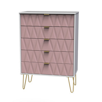 Pesaro Ready Assembled Pink & White 5 Drawer Chest (H)1075mm (W)765mm (D)415mm - image 1