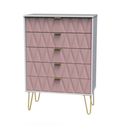 Pesaro Ready Assembled Pink & White 5 Drawer Chest (H)1075mm (W)765mm (D)415mm