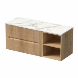 Affine 1200mm Bathroom Vanity Unit White Marble Countertop Wall Hung Fluted Oak Unit - thumbnail 4