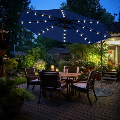 Sundaze Blue 3M Garden Banana Parasol Cantilever Umbrella Outdoor Hanging Patio Led Solar Lights With Base - image 1